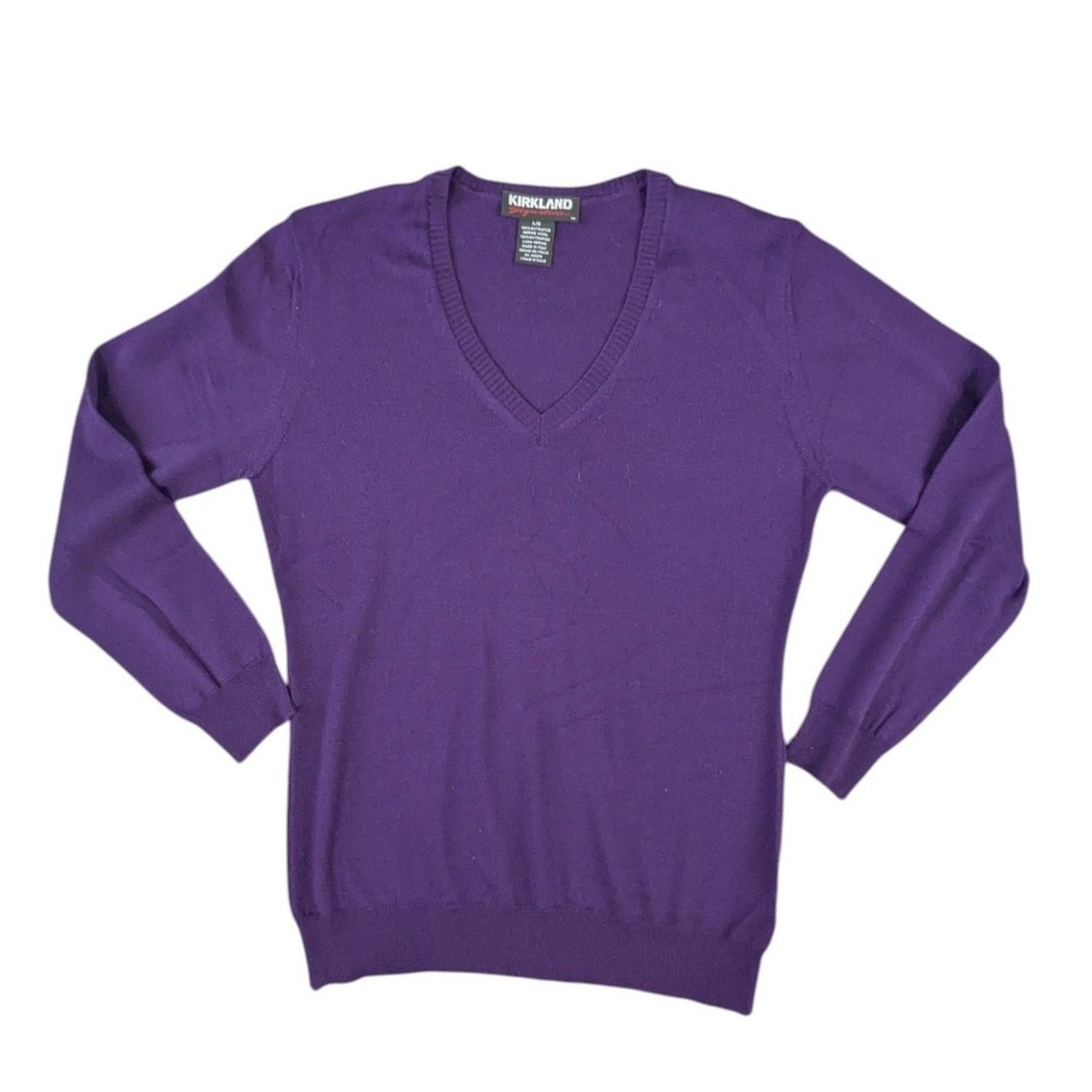 Kirkland Signature Mens Large Purple 100% Merino Wool V-Neck Sweater Italy